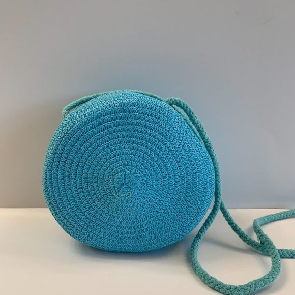 Woven Round Boho/Island Crossbody - Bag Blue - Picture 2 of 5